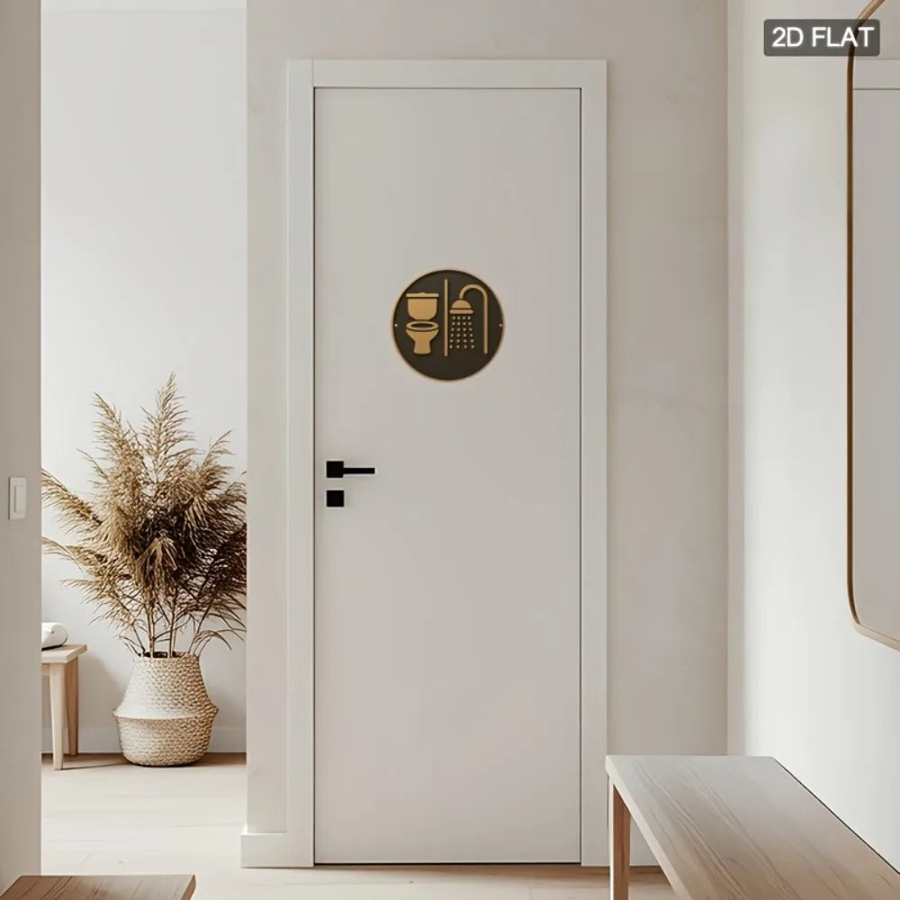 2D Bathroom Shower Sign Waterproof Aluminum Toilet & Shower Icon Easy-Hang Modern Decor Bathroom Kitchen Hotel Durable Home