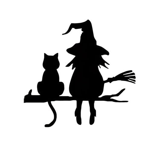 Garden Stake Witch and Cat 