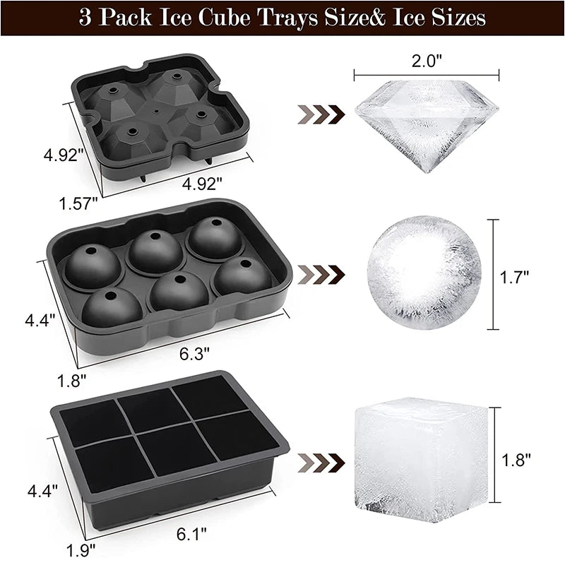 LMETJMA® Large Ice Cube Ball Trays Silicone for Freezer with Lid Reusable Whiskey
