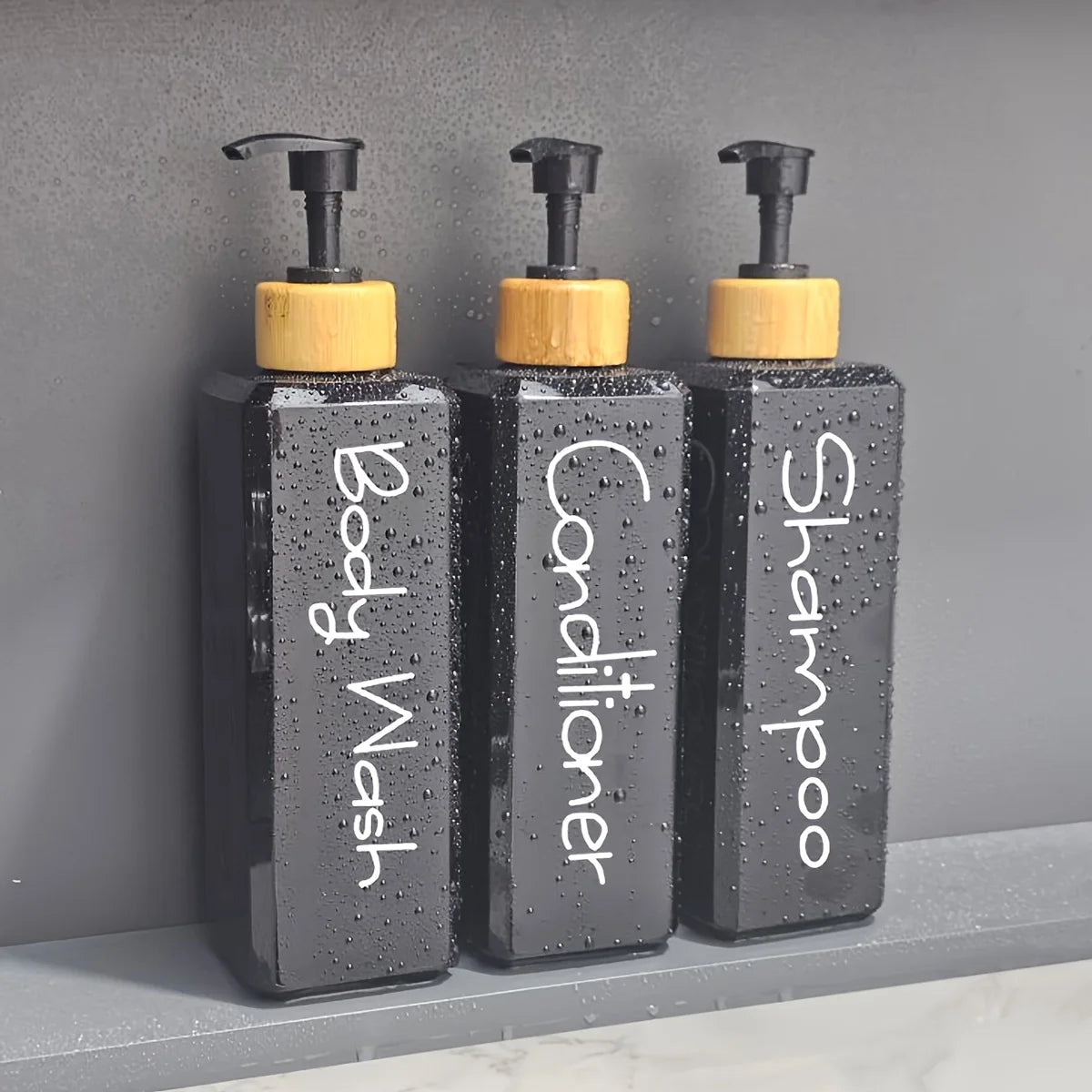 3PCS Bathroom Press Bottles with Waterproof Labels