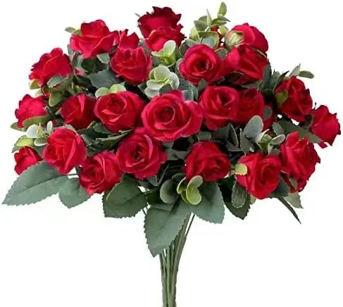 10 Artificial Flower Silk Rose White Eucalyptus Leaves Peony Bouquet Fake Flower for Wedding Table Party Vase Home Decor