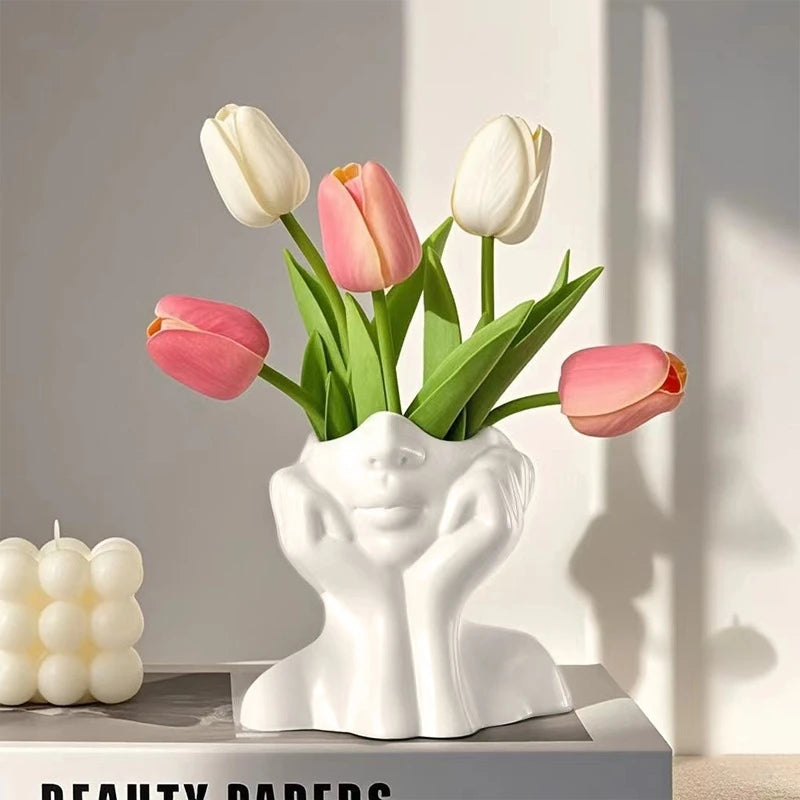 White Boho Face Vase 