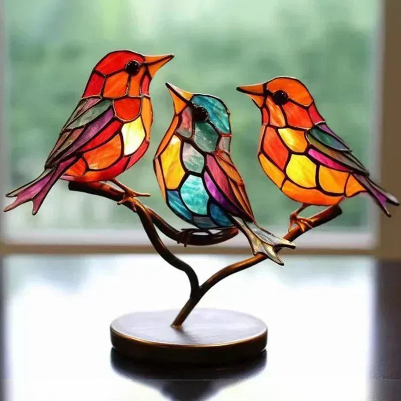 Multicolor Birds Stained 2D Acrylic Birds Craft Statue Ornaments