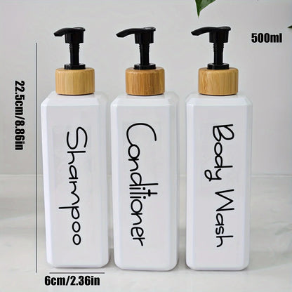 3PCS Bathroom Press Bottles with Waterproof Labels