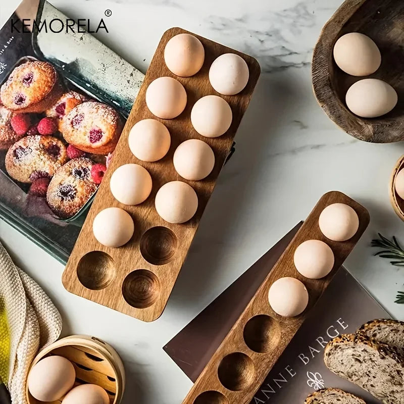 KEMORELA 1PCS Modern Wooden Egg Storage Box 