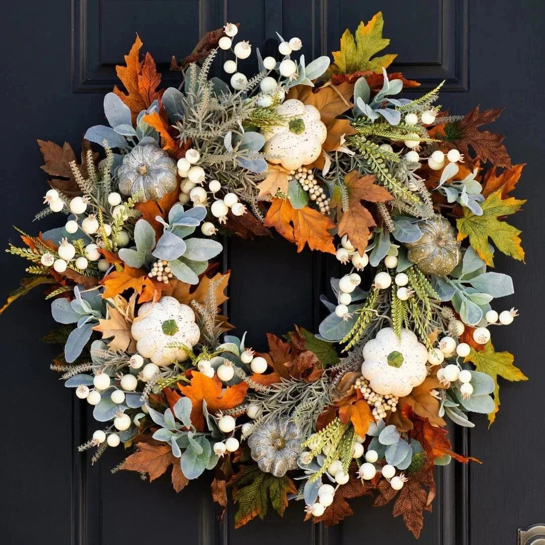 Fall Door Pumpkin Wreath Pumpkin Maple Leaf Halloween Decor