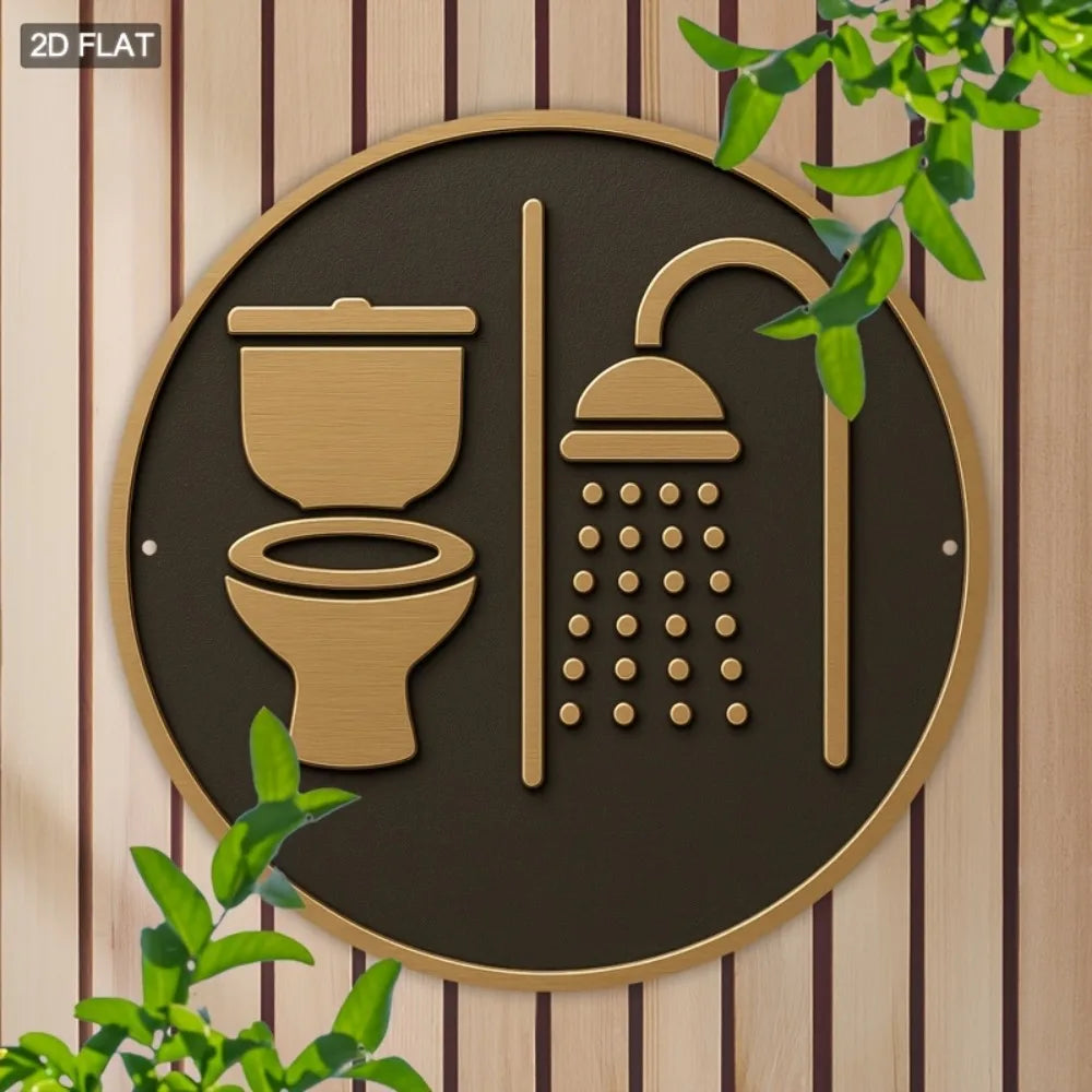 2D Bathroom Shower Sign Waterproof Aluminum Toilet & Shower Icon Easy-Hang Modern Decor Bathroom Kitchen Hotel Durable Home