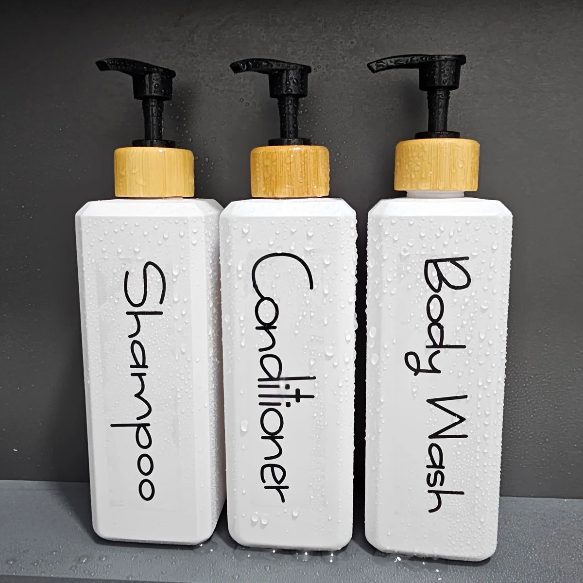 3PCS Bathroom Press Bottles with Waterproof Labels