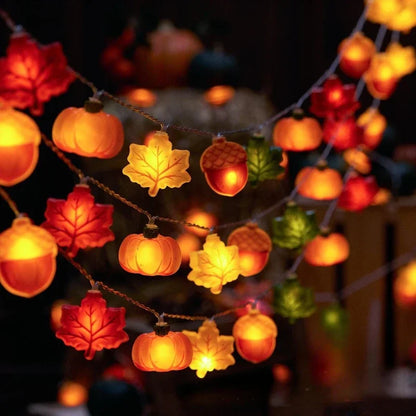 1.5/3M Halloween LED Pumpkin Light String Nut Maple Leaf Lamp 