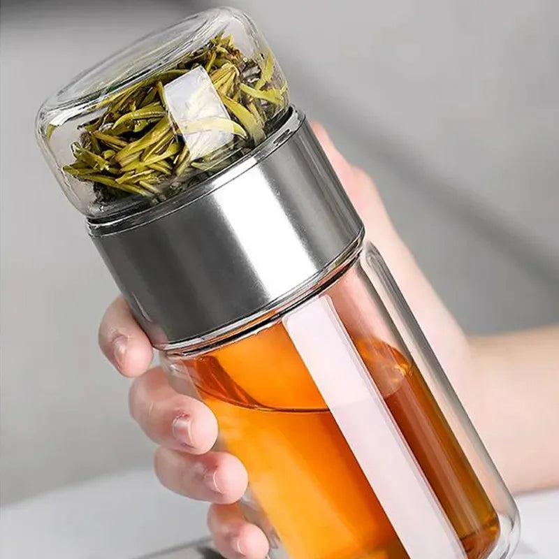 420ML Tea Water Bottle High Borosilicate Double Glass 