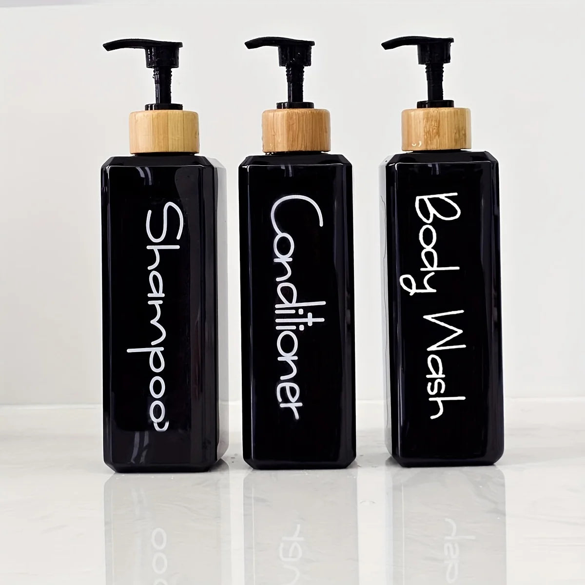 3PCS Bathroom Press Bottles with Waterproof Labels