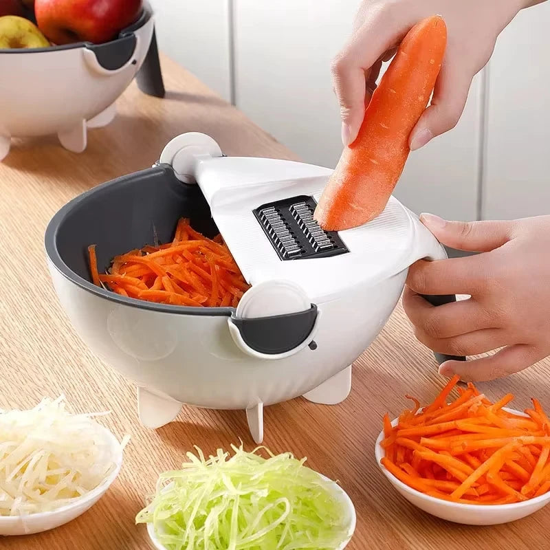2025 Newest Multifunctional 9 in 1 Vegetable Slicer Cutter Chopper Fruit Strainer Basket Spiralizer Grater Food Peeler