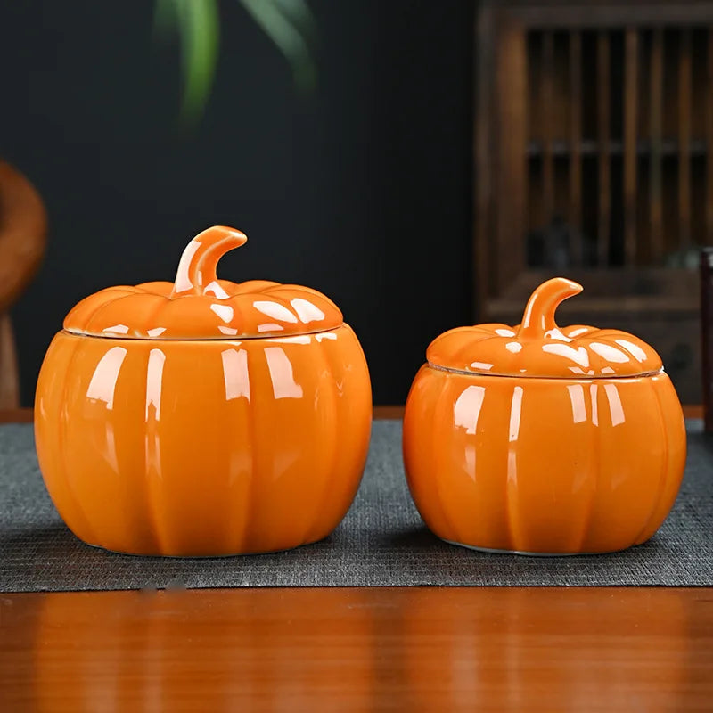 Simulated Pumpkin Ceramic Tea Jar  
