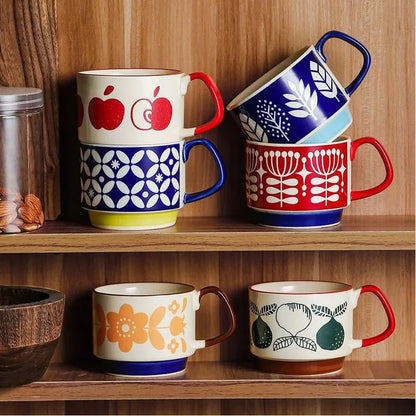 300Ml Japanese Flower Coffee Mug Set Retro Ceramic 