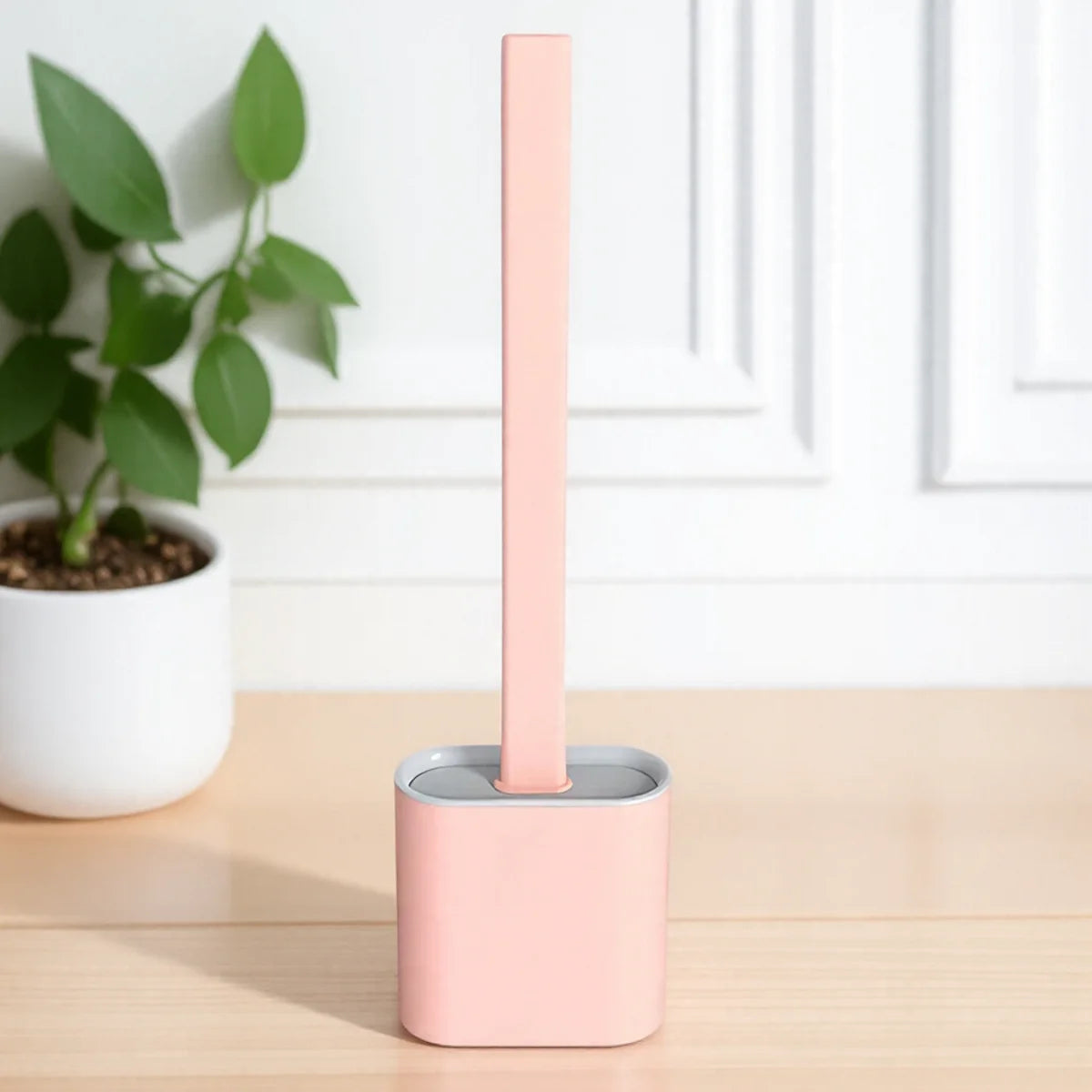 Slim Flexible Toilet Brush with Wall Mount Sticker Non-Slip Long Handle Soft Silicone Bathroom Cleaning Tool