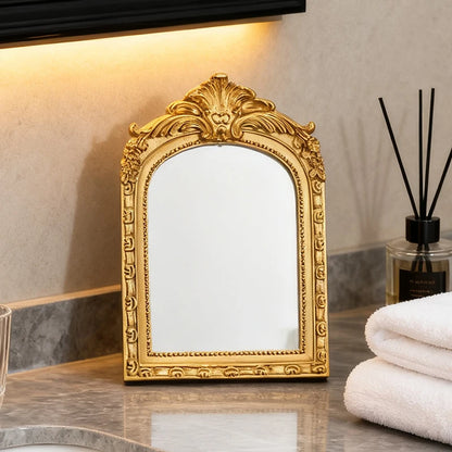 Vintage Arched Carved Mirror Luxurious Desktop Mirror 
