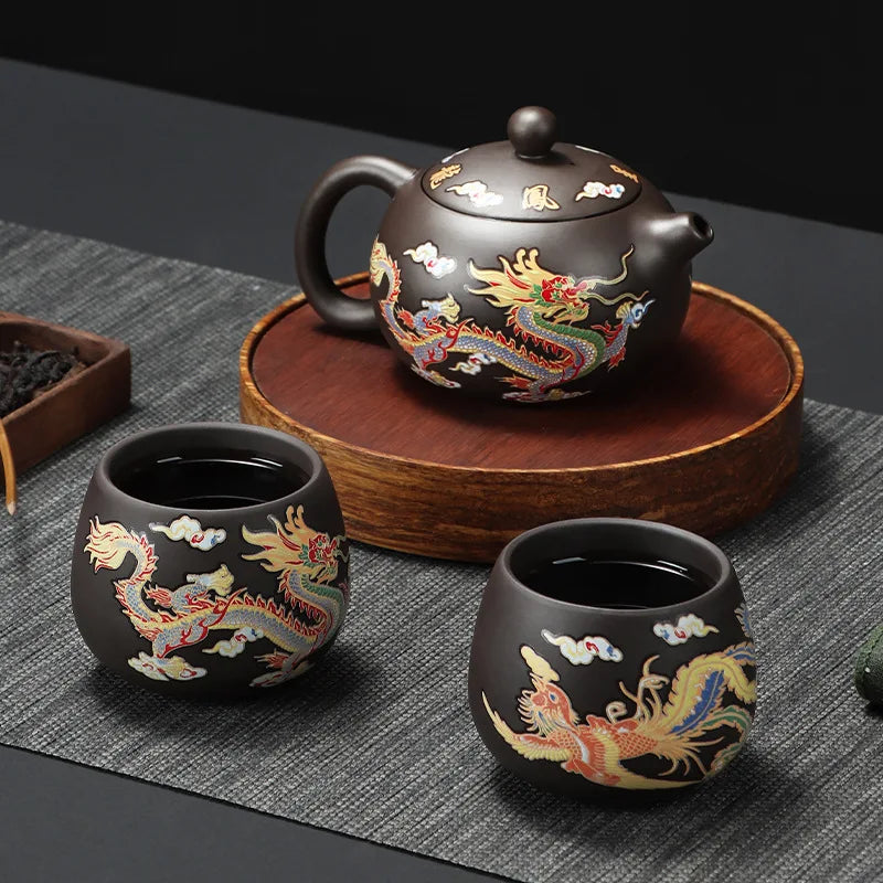 135-350Ml Dragon Teapot Chinese Style Color-Changing Purple Clay Tea Pot Anti-Scald Handle Tea Brewer for Offices Home Camping