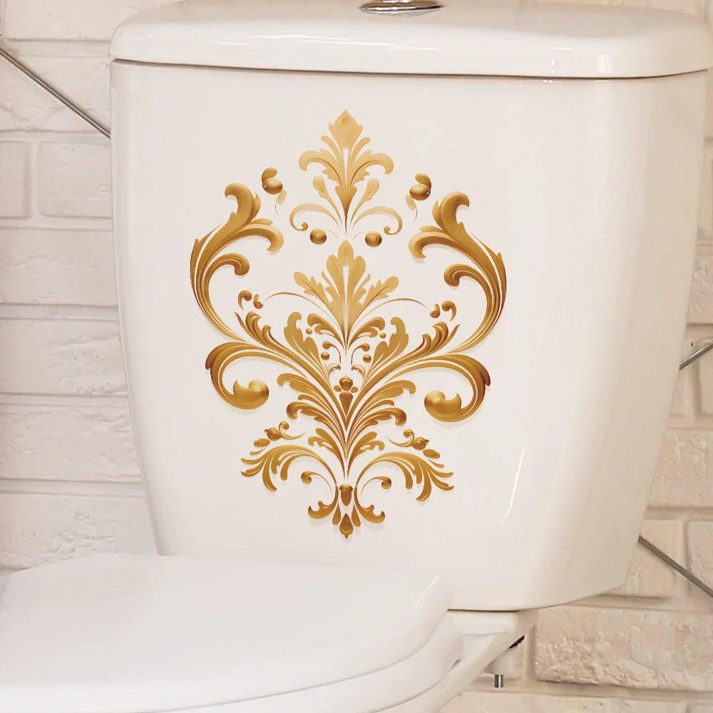 Golden Pattern Decorative Toilet Wall Sticker for Bathroom Decor 