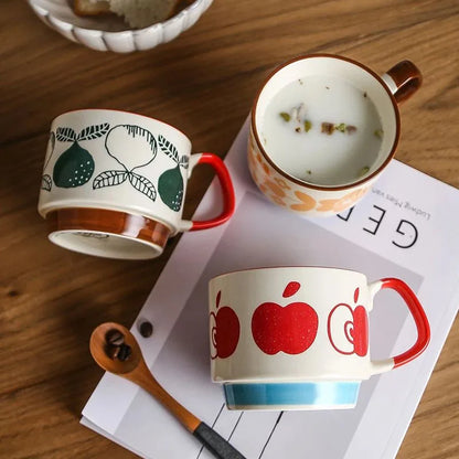 300Ml Japanese Flower Coffee Mug Set Retro Ceramic 