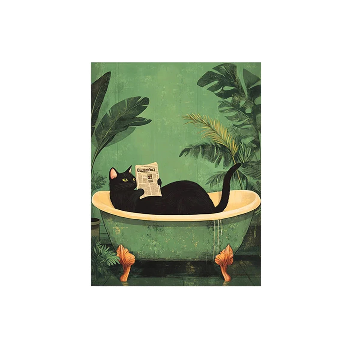 Funny Bathroom Black Cat Canvas Poster 
