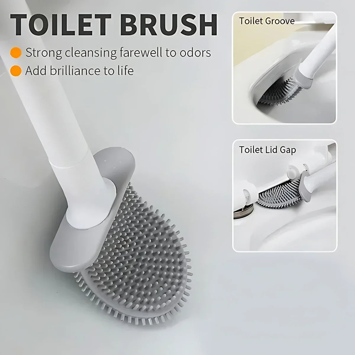 Slim Flexible Toilet Brush with Wall Mount Sticker Non-Slip Long Handle Soft Silicone Bathroom Cleaning Tool
