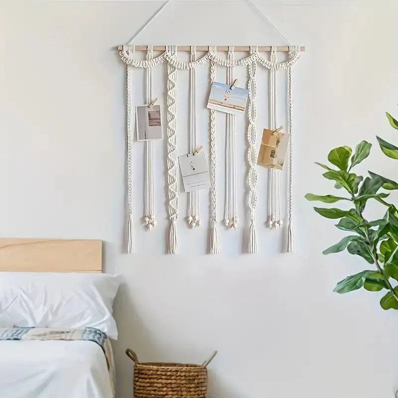 Boho Tassel Photo Display Wall Hanging with Wooden Clips