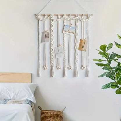 Boho Tassel Photo Display Wall Hanging with Wooden Clips