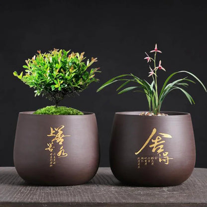 Chinese Style Purple Clay Flower Pot Home Garden Decor