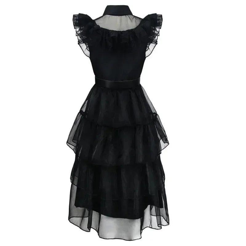 Wednesday Addams Dress up Costume for Girls Birthday Halloween Cosplay Party Dress with Wig Socks Belts for Kids 2-12 Years