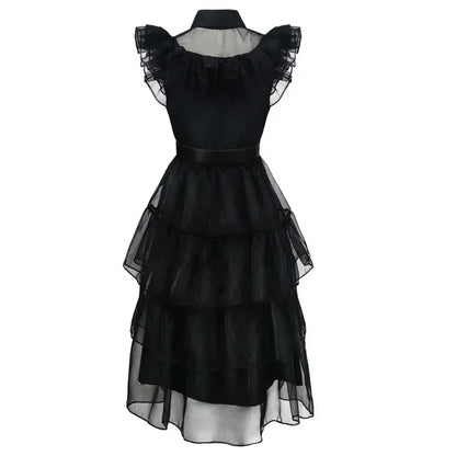 Wednesday Addams Dress up Costume for Girls Birthday Halloween Cosplay Party Dress with Wig Socks Belts for Kids 2-12 Years