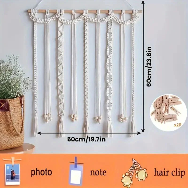 Boho Tassel Photo Display Wall Hanging with Wooden Clips