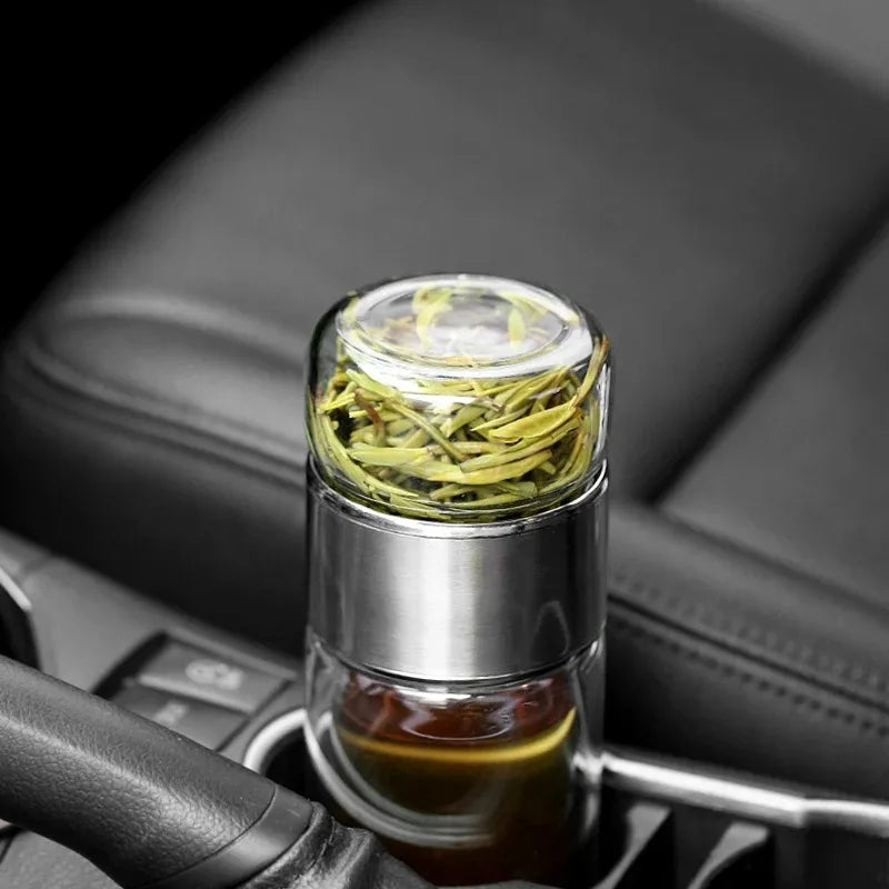 420ML Tea Water Bottle High Borosilicate Double Glass 