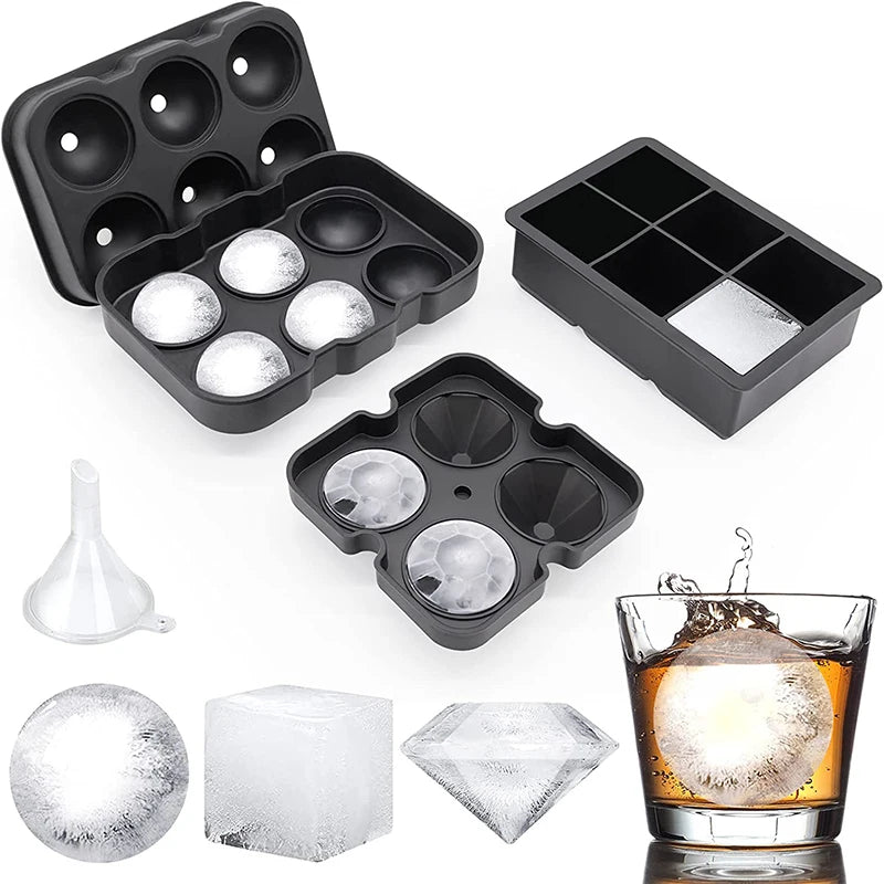 LMETJMA® Large Ice Cube Ball Trays Silicone for Freezer with Lid Reusable Whiskey
