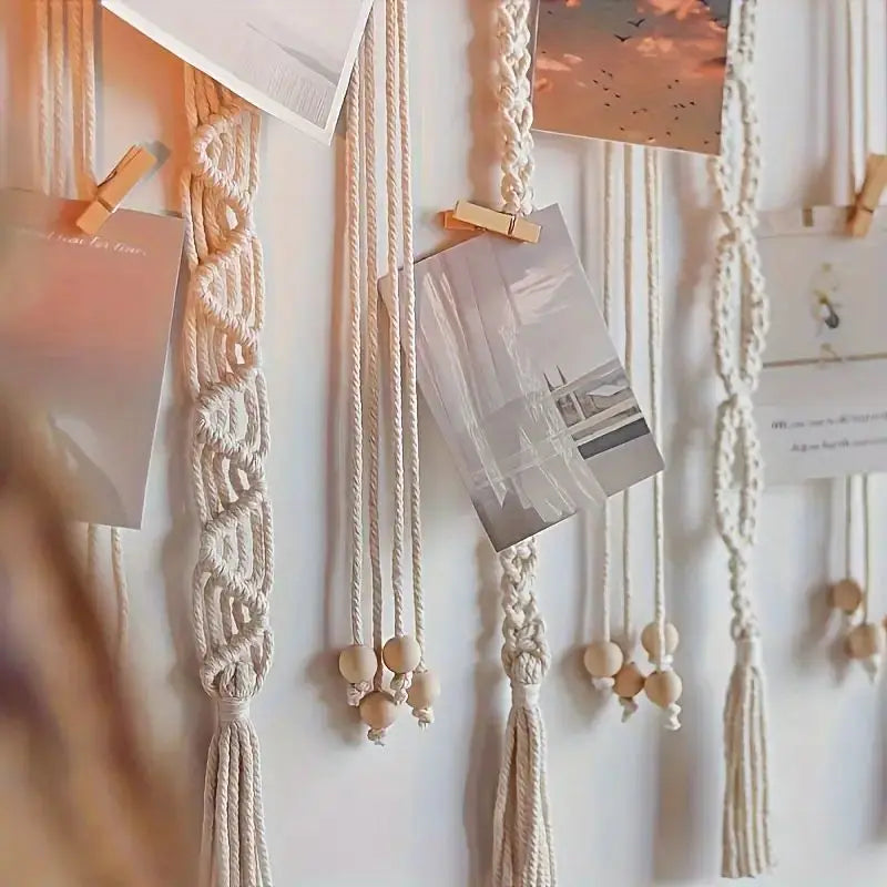 Boho Tassel Photo Display Wall Hanging with Wooden Clips