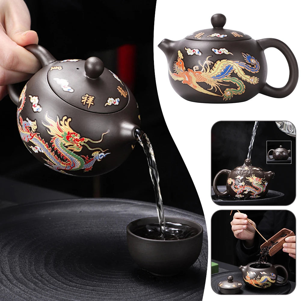 135-350Ml Dragon Teapot Chinese Style Color-Changing Purple Clay Tea Pot Anti-Scald Handle Tea Brewer for Offices Home Camping