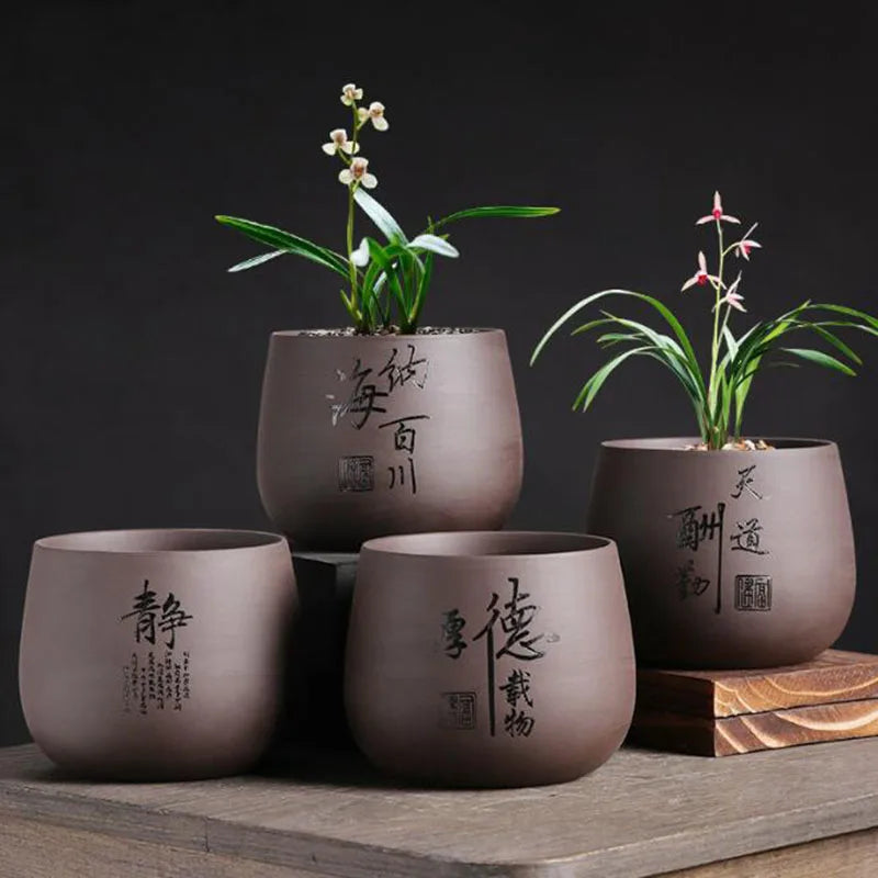 Chinese Style Purple Clay Flower Pot Home Garden Decor