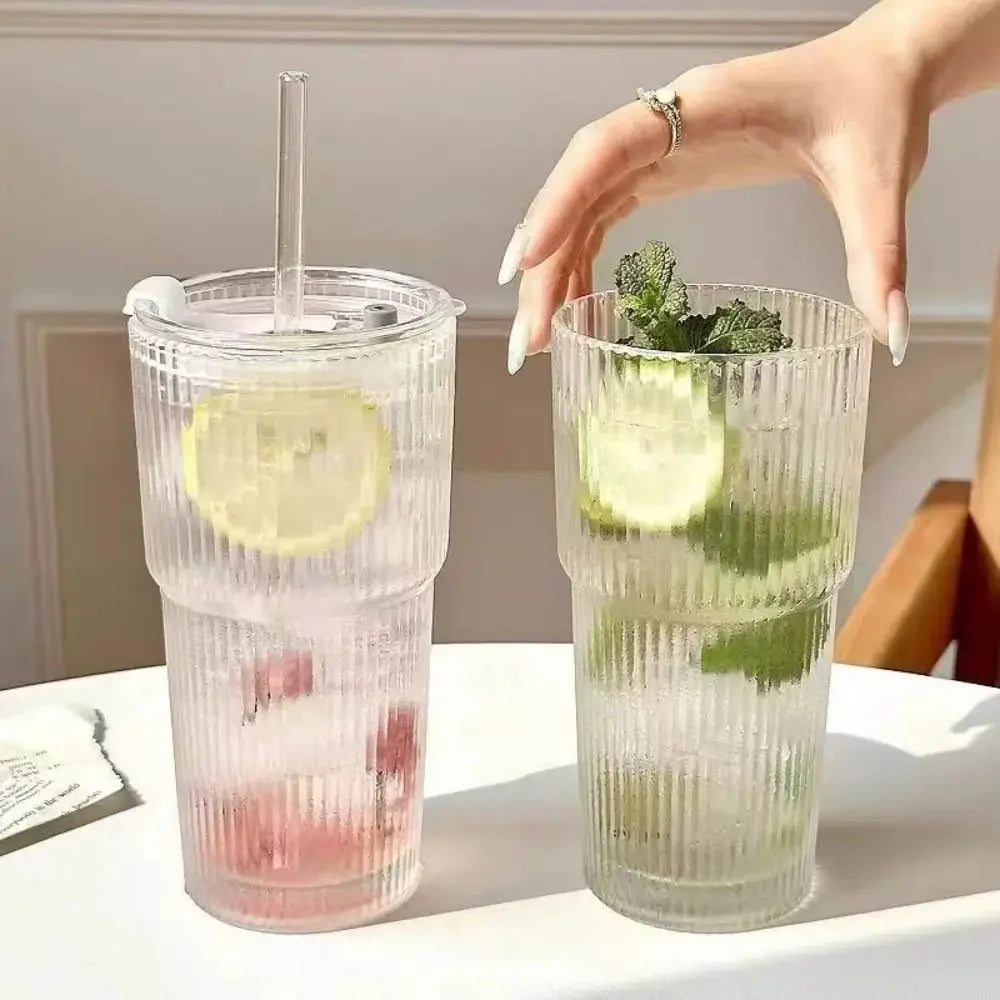 600ML Striped Glass Coffee Cup
