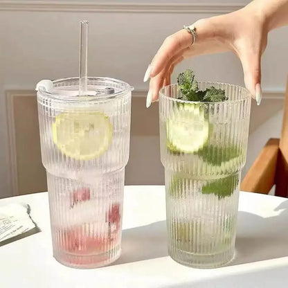 600ML Striped Glass Coffee Cup