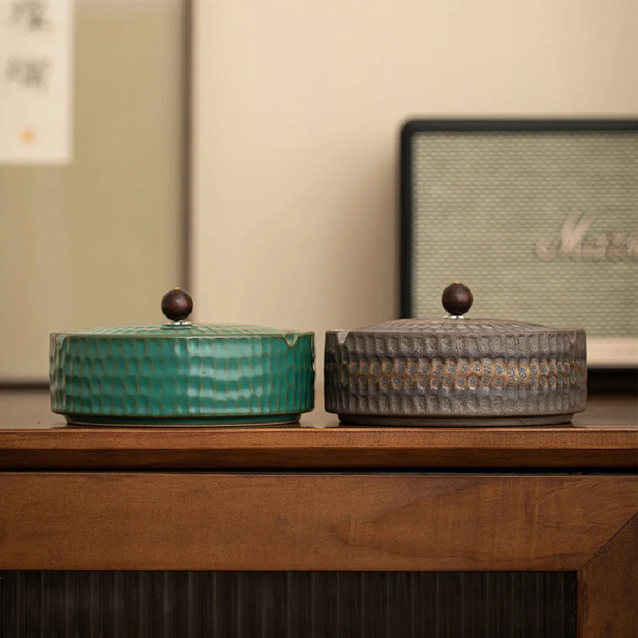 Ceramic Ashtray with Lid Home Office
