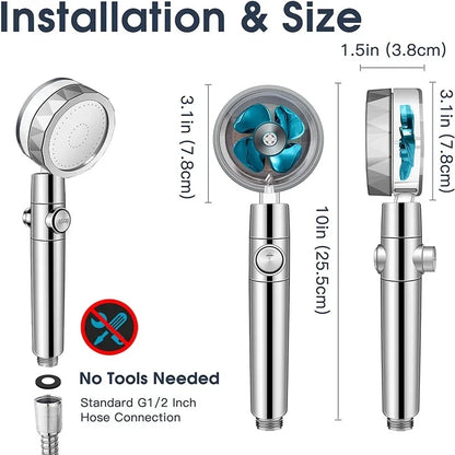 Handheld 360 Degrees Rotation Turbo Fan Shower Head High Pressure Water Saving Spray Showerhead Filters Bathroom Accessories