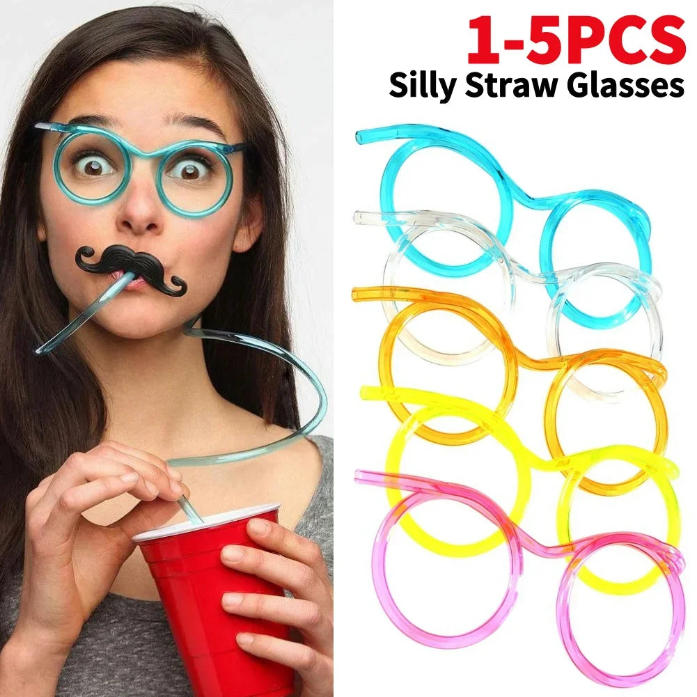 Fun Loop Drinking Straw Eye Glasses Reusable Flexible Soft Drink Eyeglasses Plastic Crazy Funky Drinking Tube for Kids Party