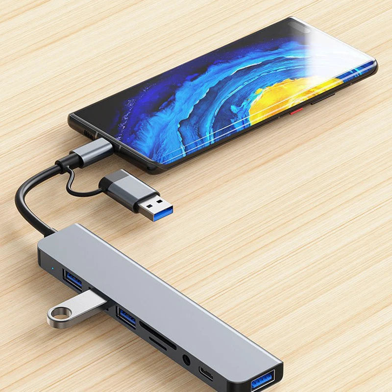 8 in 2 USB +Type C HUB Docking Station with 3.5Mm Audio Jack Adapter 