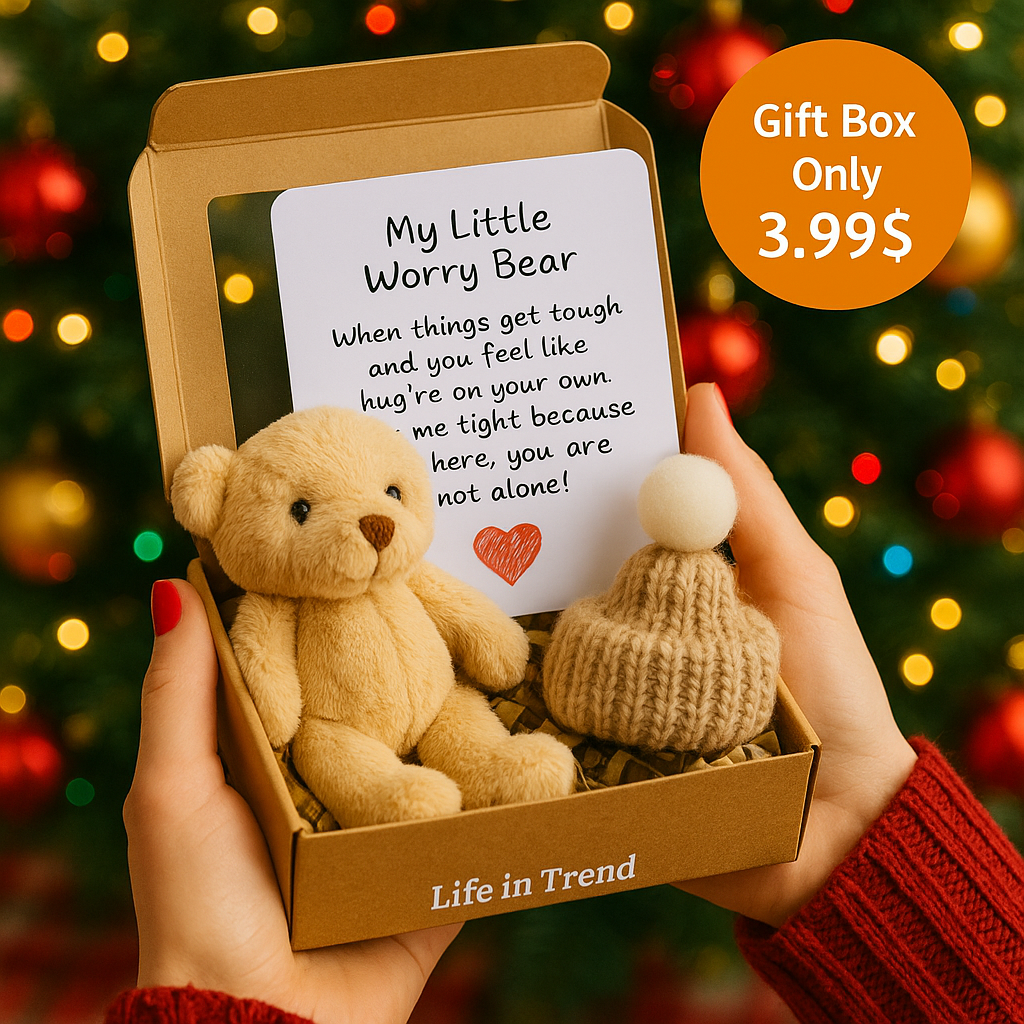 Mini Christmas Gift Box Set, Plush Bear Hug Box with Hat