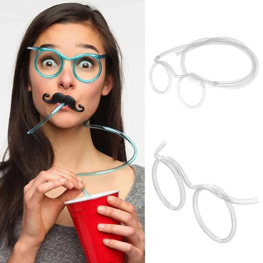 Fun Loop Drinking Straw Eye Glasses Reusable Flexible Soft Drink Eyeglasses Plastic Crazy Funky Drinking Tube for Kids Party