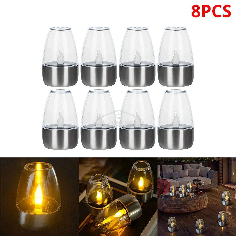 Solar Light LED Stainless Steel Candle Outdoor 