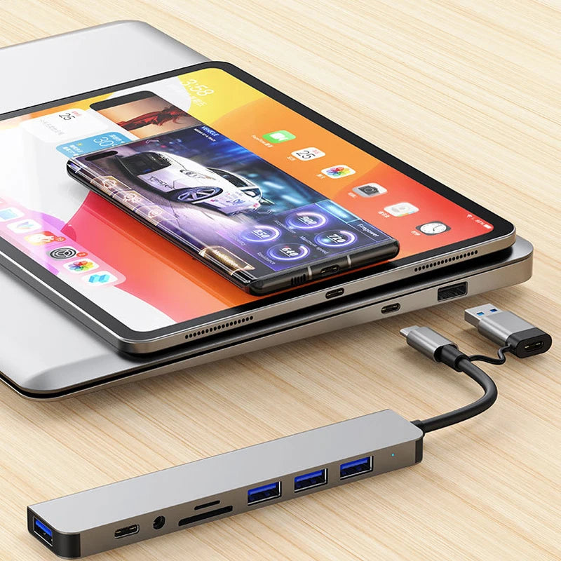 8 in 2 USB +Type C HUB Docking Station with 3.5Mm Audio Jack Adapter 