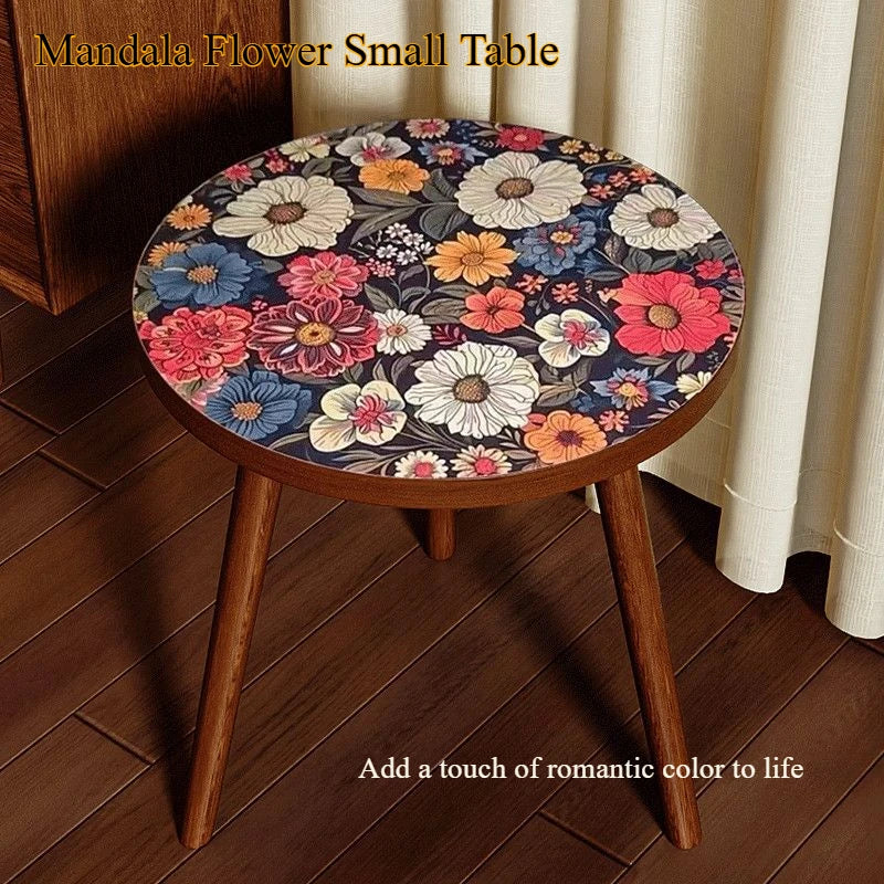 Mandala Coffee Table Removable Mini Desk Wooden Coffee Side Table Living Room Furniture Sofa Bedside round Table Bedroom Home