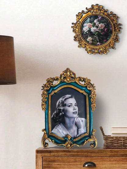 Royal Style Embossed Holder Photo Frame Elegantly Gold Wall Tabletop 