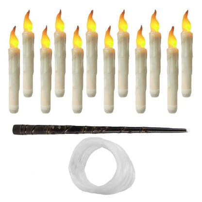 12 Pcs Hanging Floating Candle LED Wand Remote Control Magic Flameless Taper Fake Candle for Halloween Party Decor