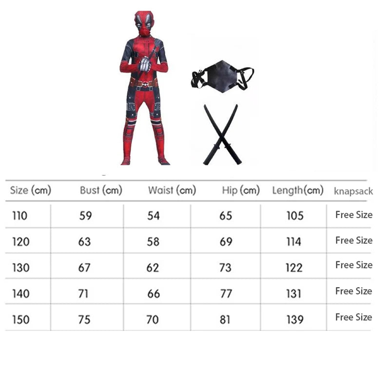 Superhero Deadpool Costume Mask Sword Bag Suits 